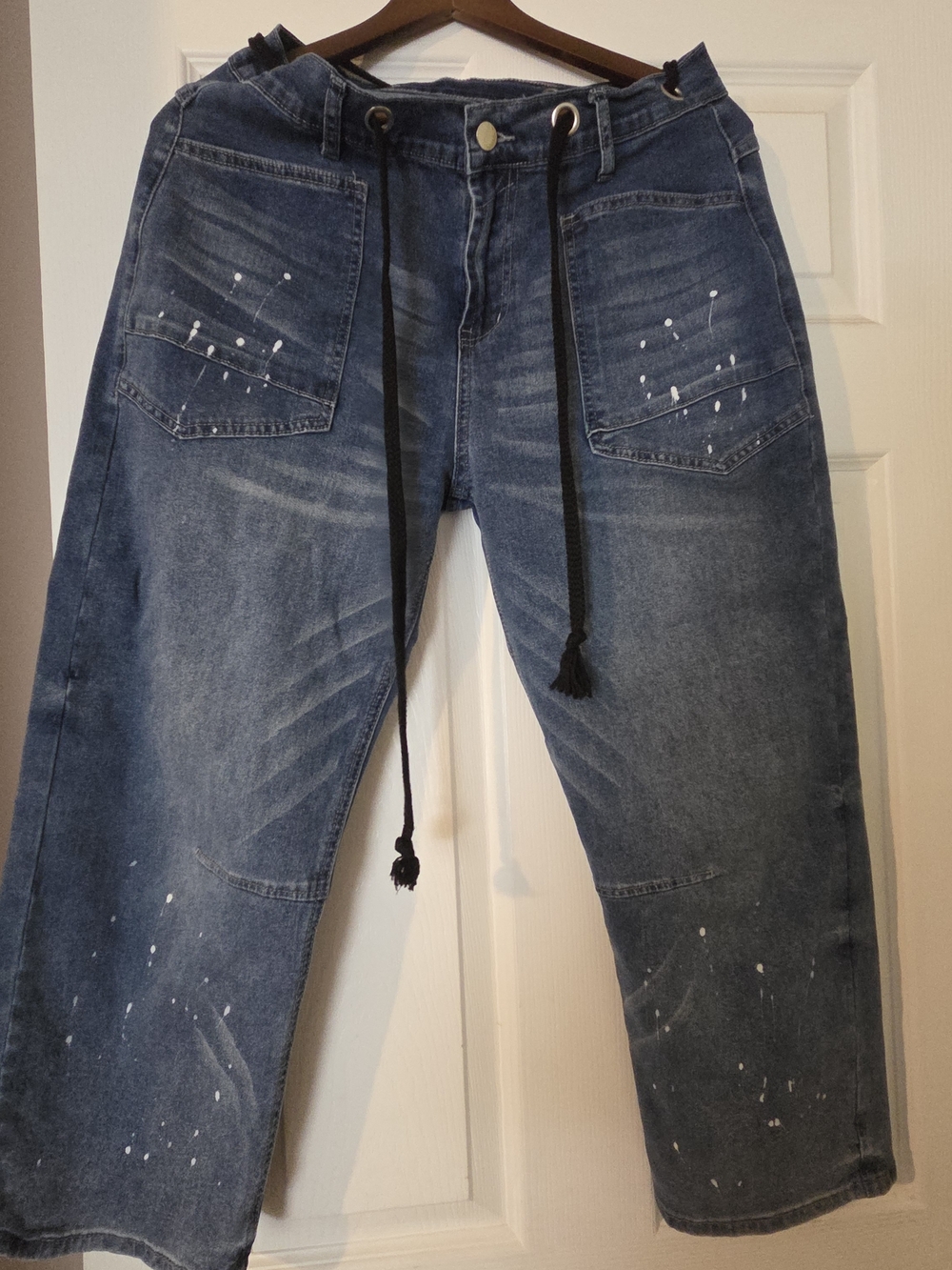 Women's Blue Paint-Splatter Relaxed Jeans